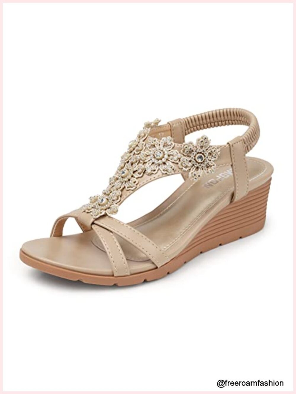 Low Wedge Heels Platform Sandals Elastic Ankle Strap Open Toe Wedding